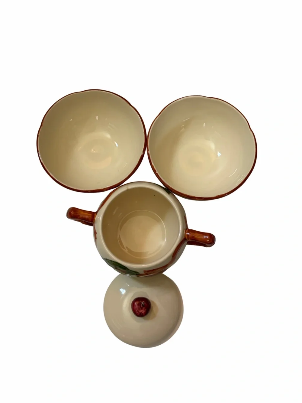 Vintage Franciscan Ware Apple Pattern Covered Sugar & Dessert Bowls Trio